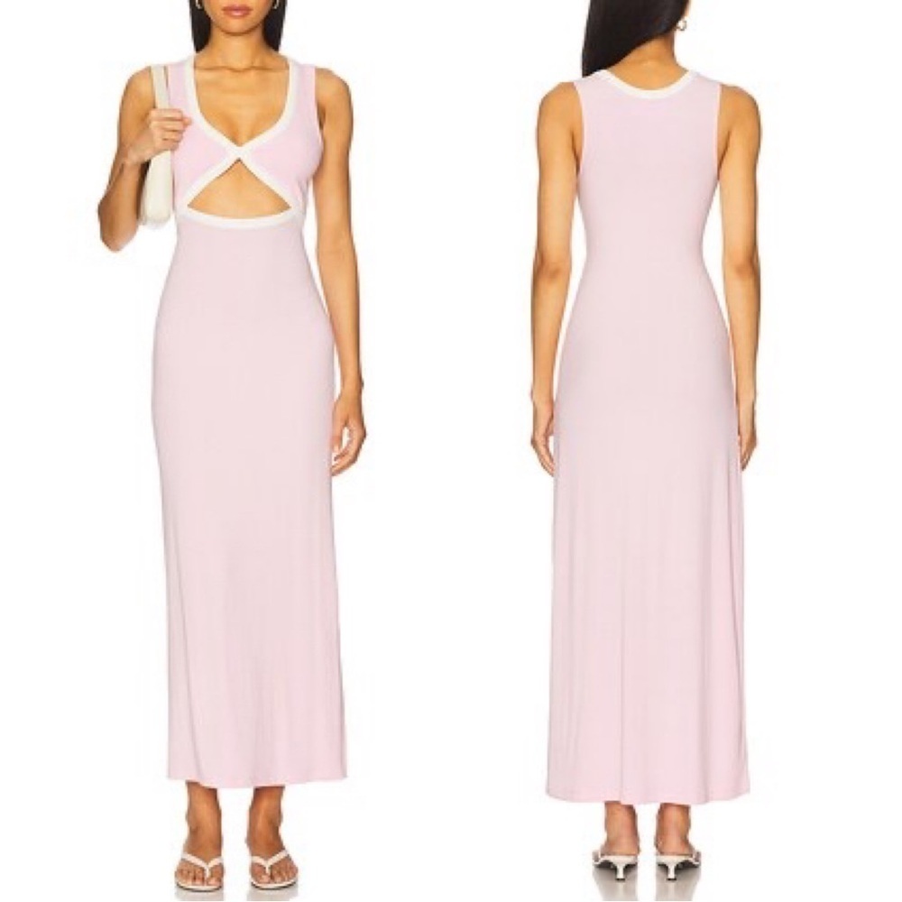 NEW L*SPACE Steph Sleeveless Ribbed Cutout Midi Dress Pink - Picture 2 of 4